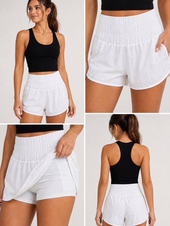 free people movement Pants - Free People Movement Way Home Shorts White Smocked Waist Lined Size Small”
